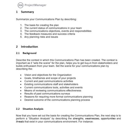 Communications plan template