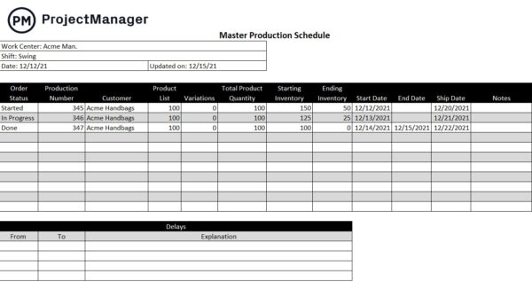Free production schedule template