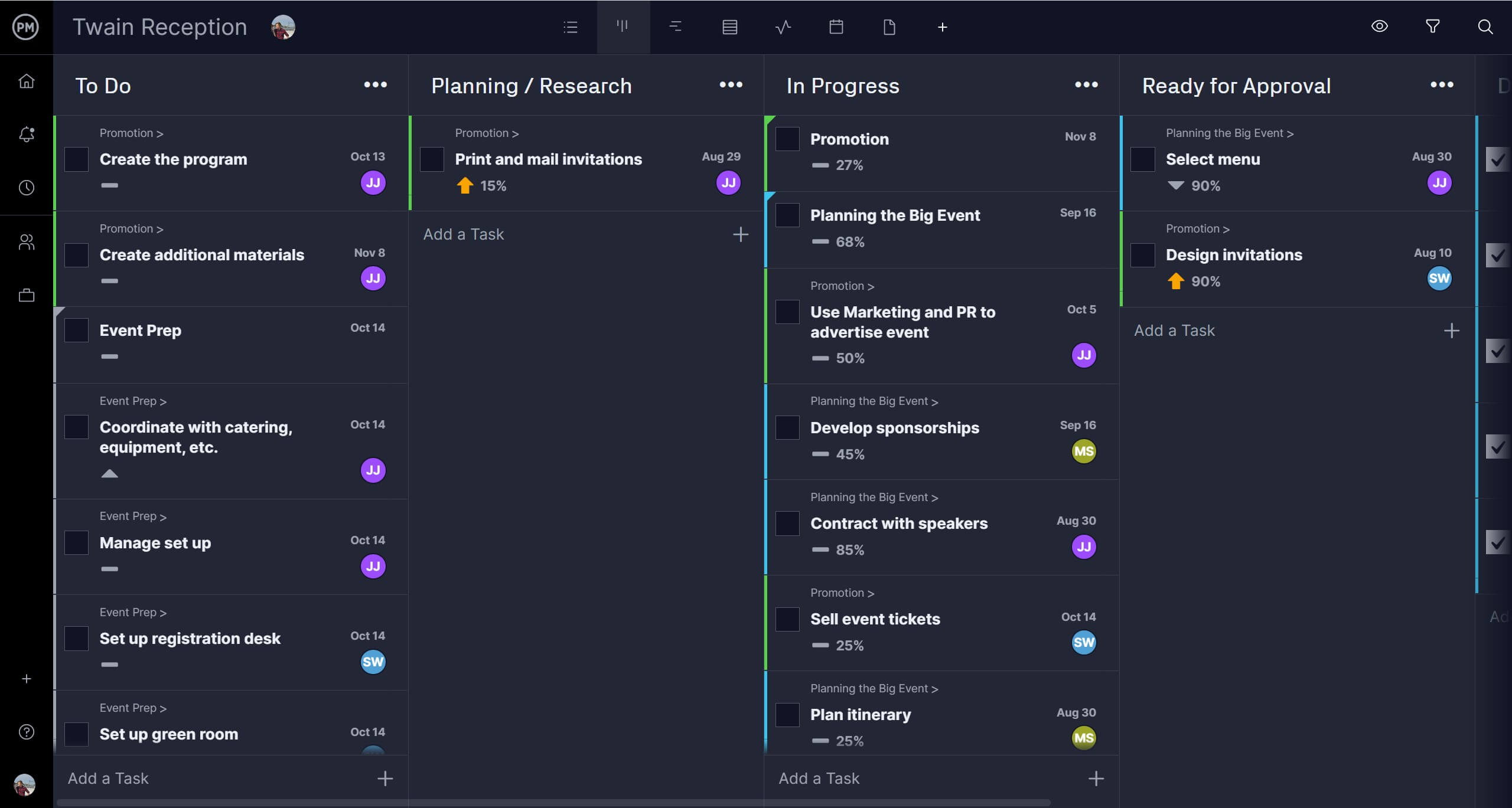 ProjectManager's kanban board