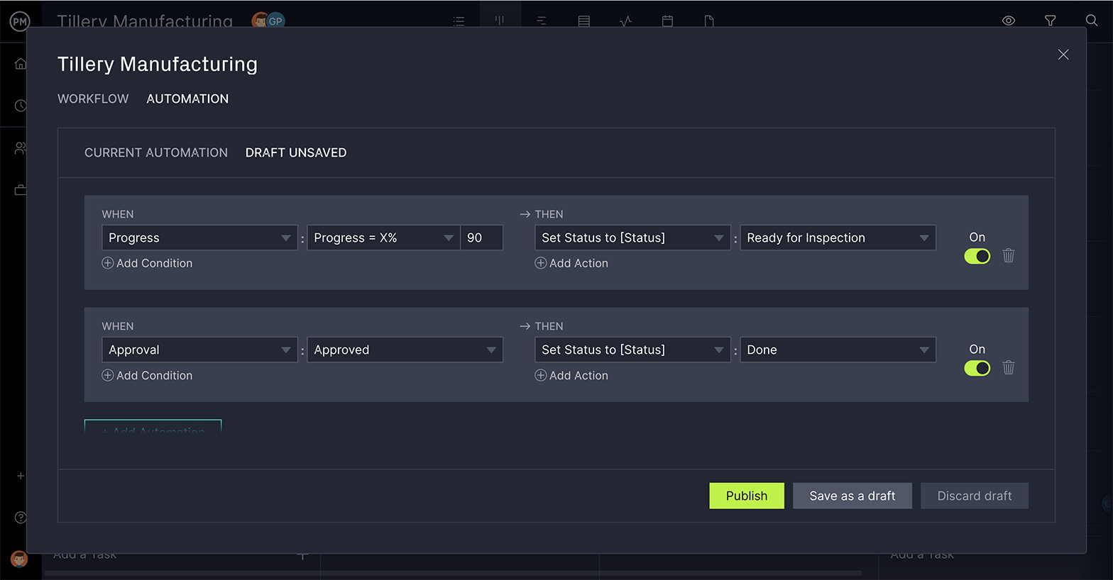 ProjectManager's workflow automation