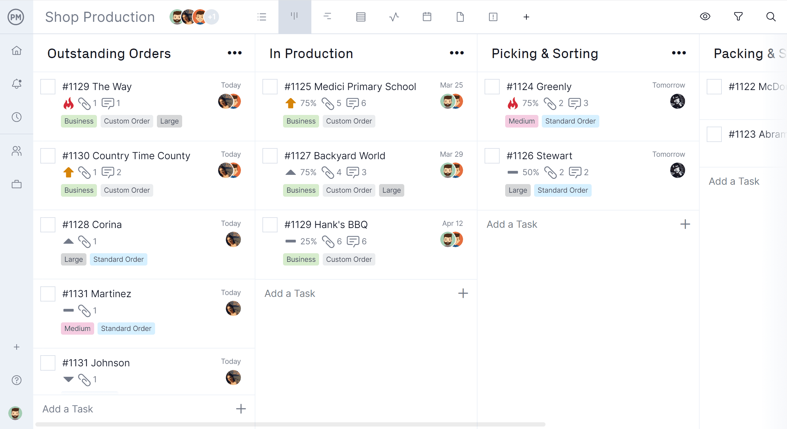 ProjectManager's kanban board view is ideal for managing business processes