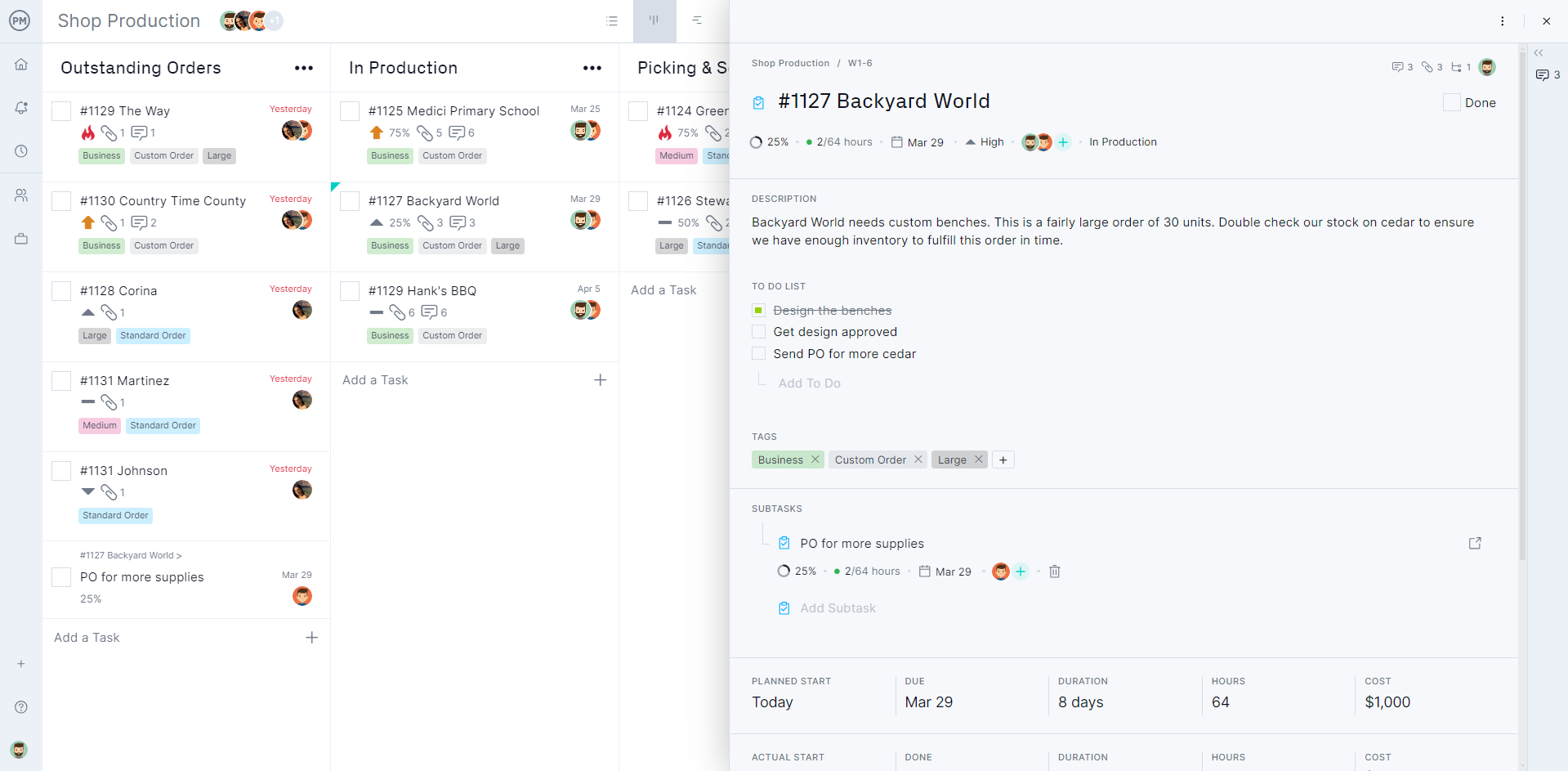 Kanban board in ProjectManager