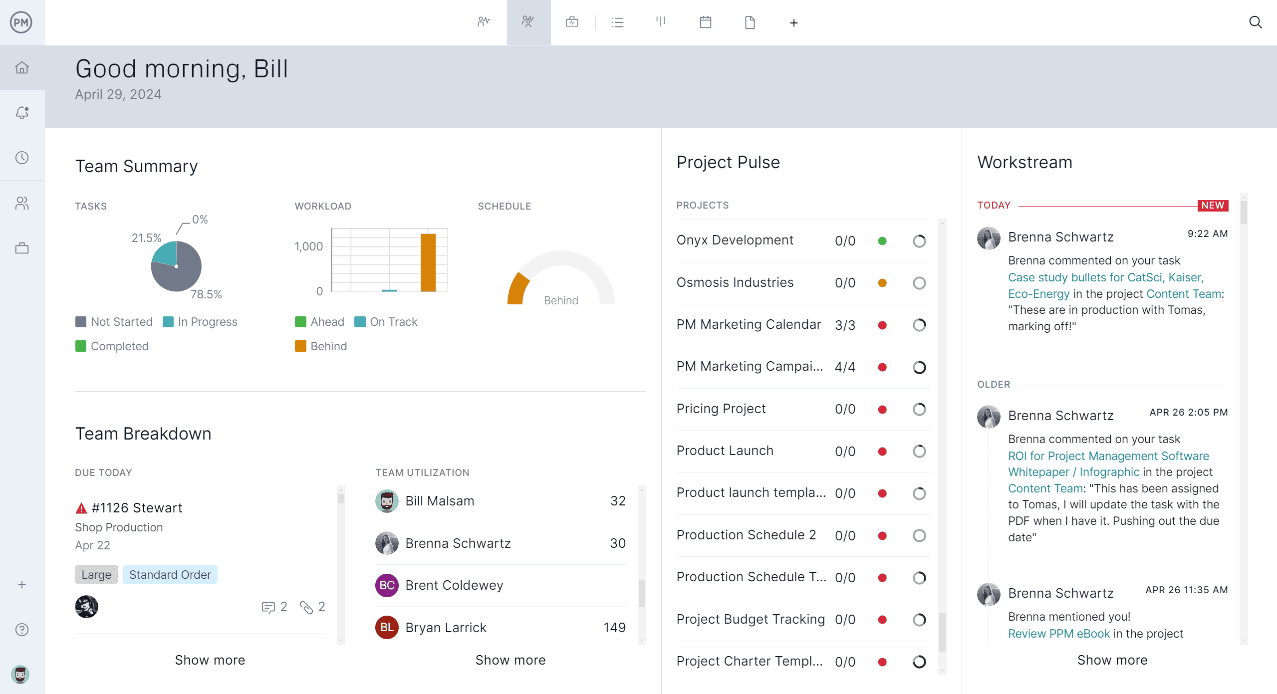 ProjectManager's team page
