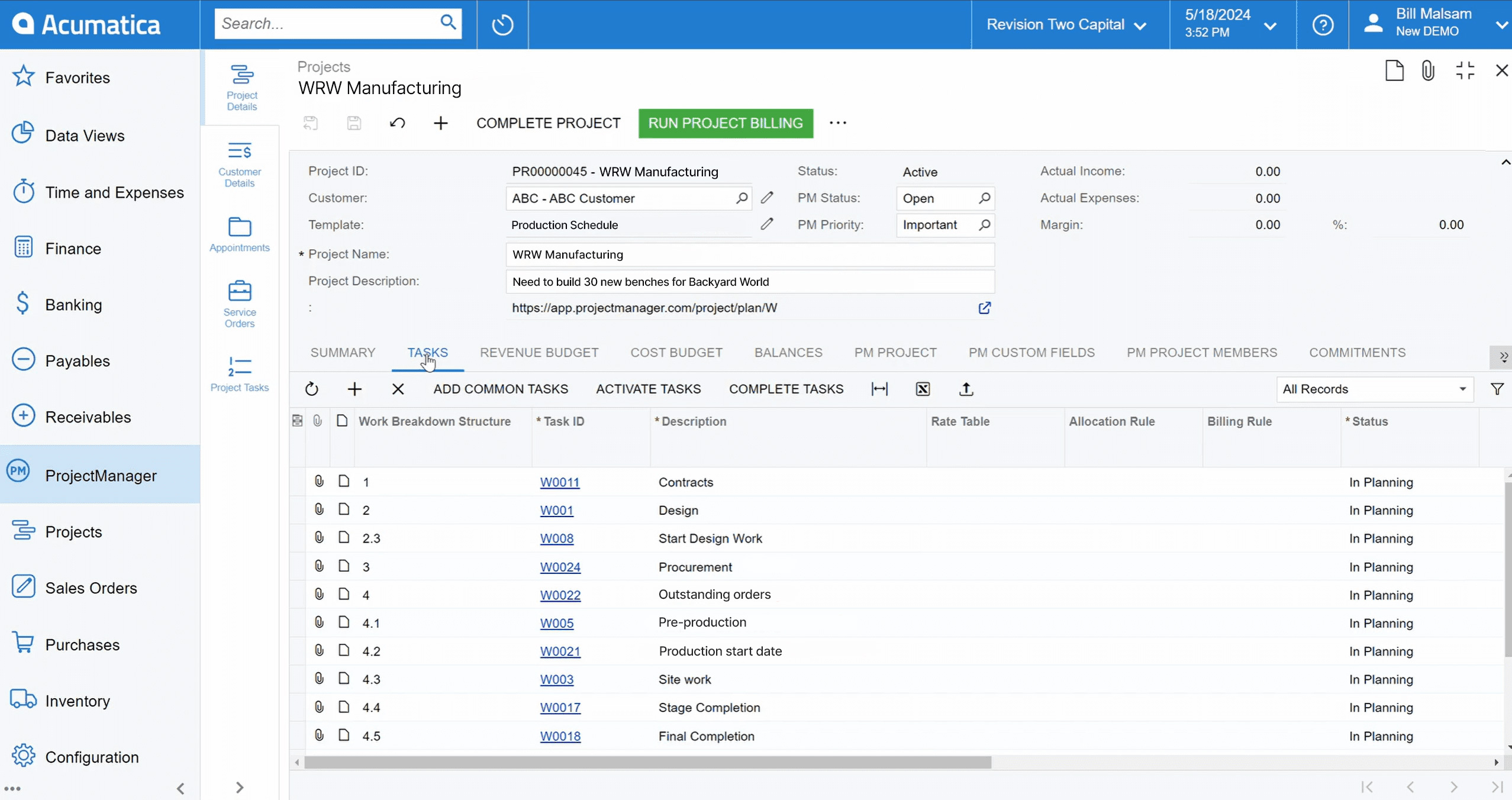 Acumatica integration ProjectManager